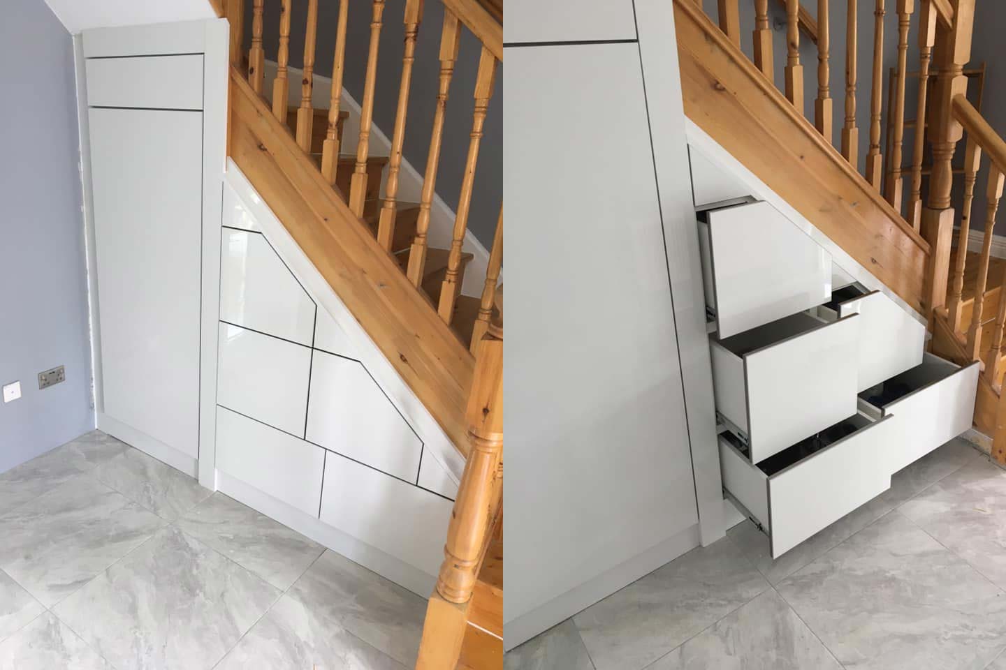 White high gloss under stairs storage